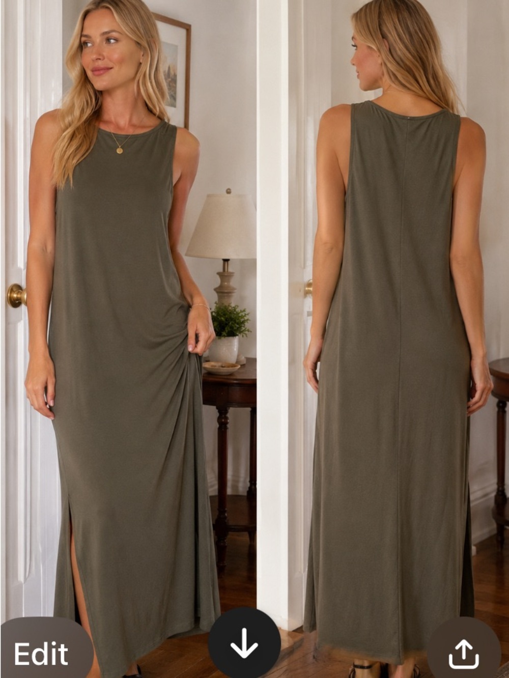 Tommy Bahama Olive Green Sleeveless Maxi Dress XS